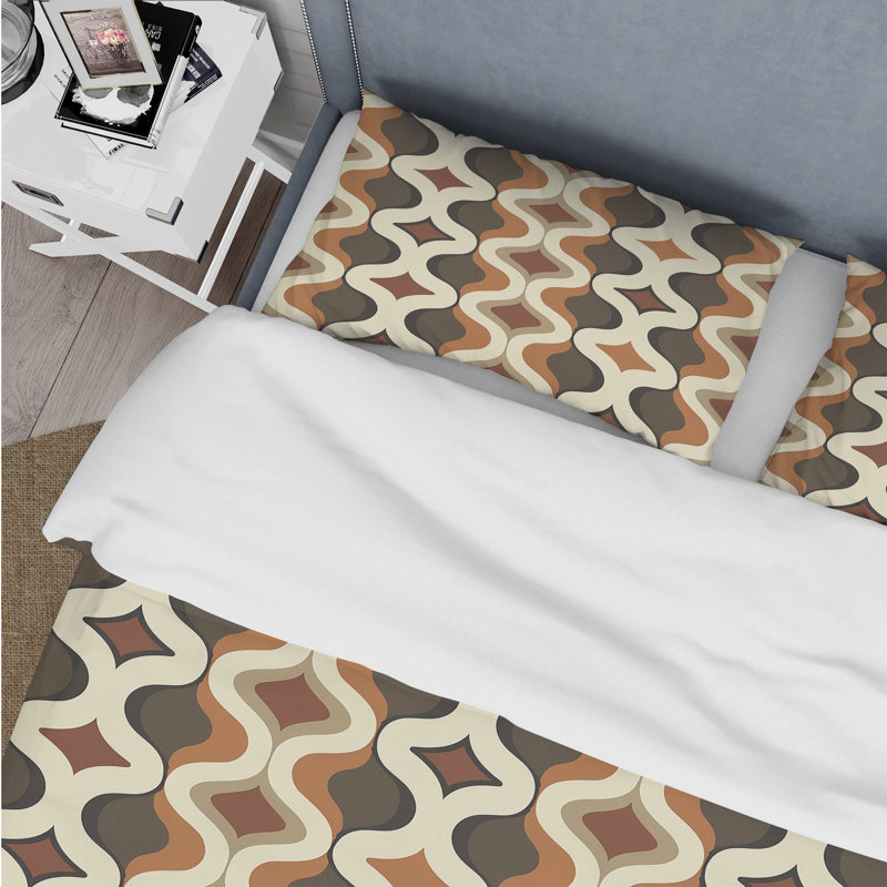 Ensemble de housse de couette Brown Trellis Prints I - Midcentury, Housse de couette pour grand lit + 2 taies décora