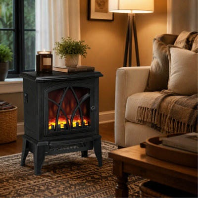 Cheminée électrique autoportante de 45,7 cm (18 pouces), chauffage portatif avec flamme réaliste, protection contre la surchauffe, 750 W/1500 W
