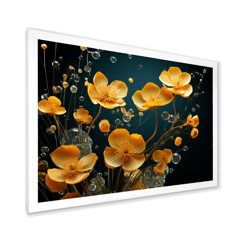 «Buttercups Collage Of Nature» sur toile, White Picture Framed, 16" H x 32" W