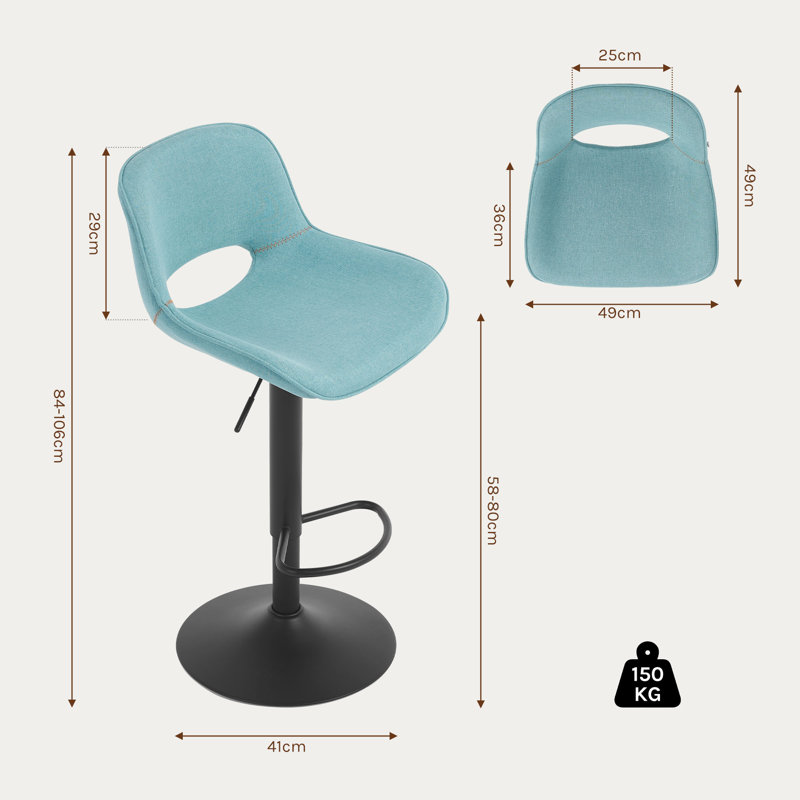 Swivel Upholstered Adjustable Height Counter Stool with Metal Frame, Blue