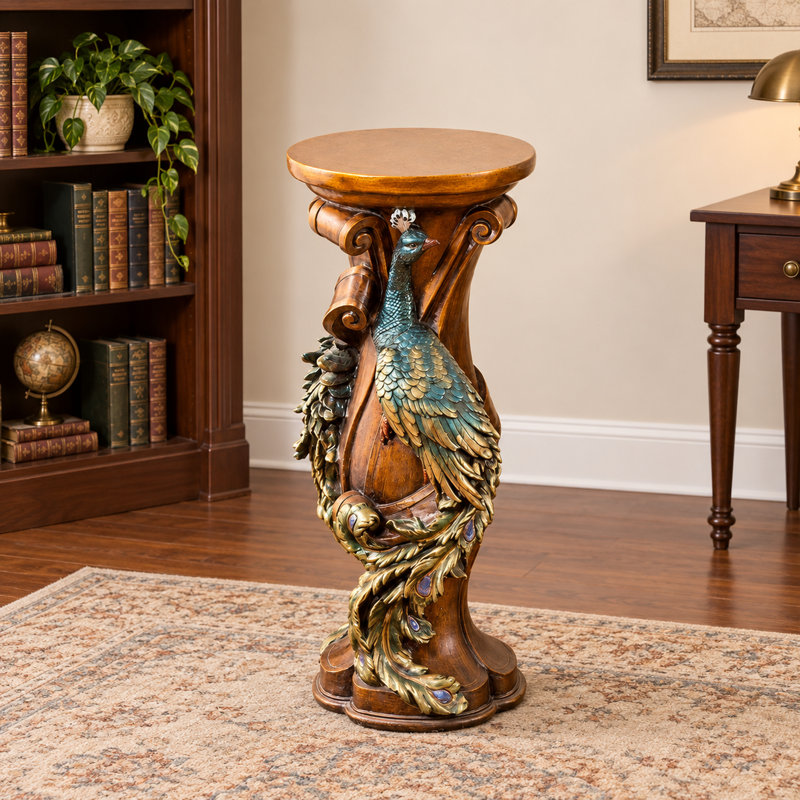 Peacock Carved Display Pedestal