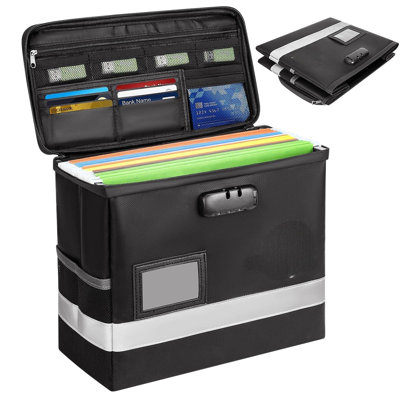 Fireproof Document Box With Lock, Portable Fireproof Document Bag Waterproof Fire Proof File Boxes For Documents, File Organizer Box For Important Paperwork (Black, 12.5''X10.5''X6'')