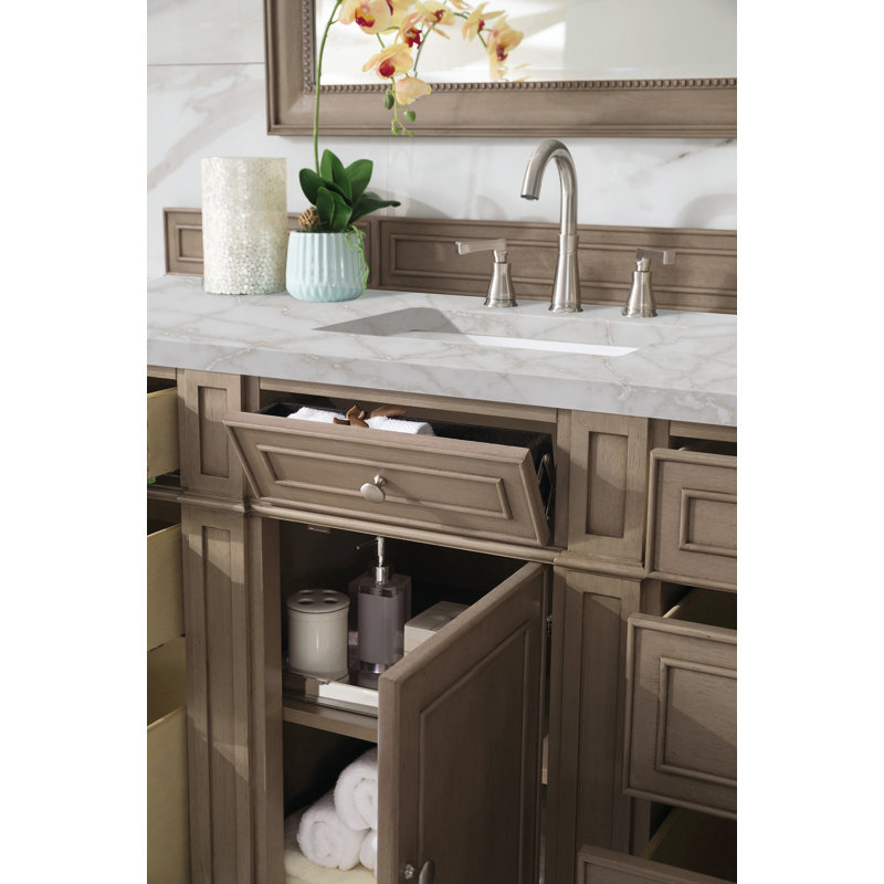 Bristol 60'' W Single Vanity, Victorian Silver, 8" Widespread, Whitewashed Walnut