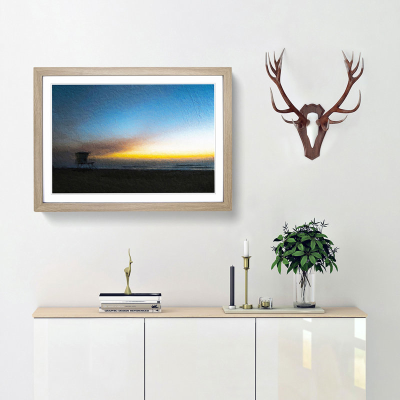 Lifeguard Tower on Carlsbad Beach - Picture Frame Painting Print, 27cm H x 36cm W x 2cm D, Oak Framed