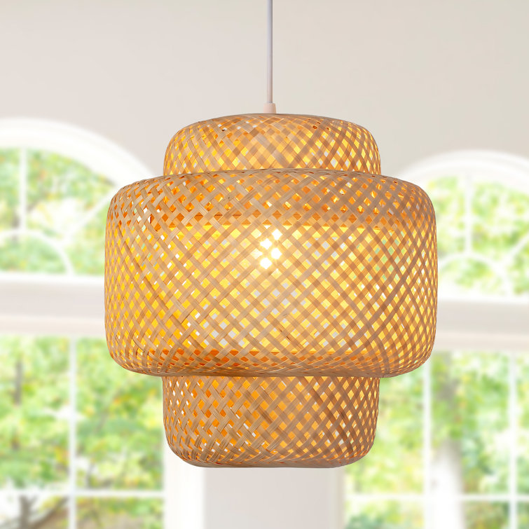 Pylesville 1 - Light Rustic Hand-Woven Bamboo Cylinder Pendant