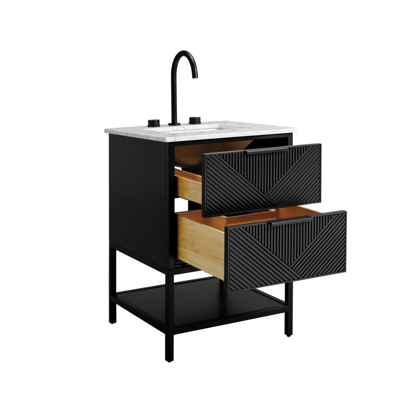 Diamond 24'' W Single Vanity, Matte Black, Carrara Marble, Charcoal Black