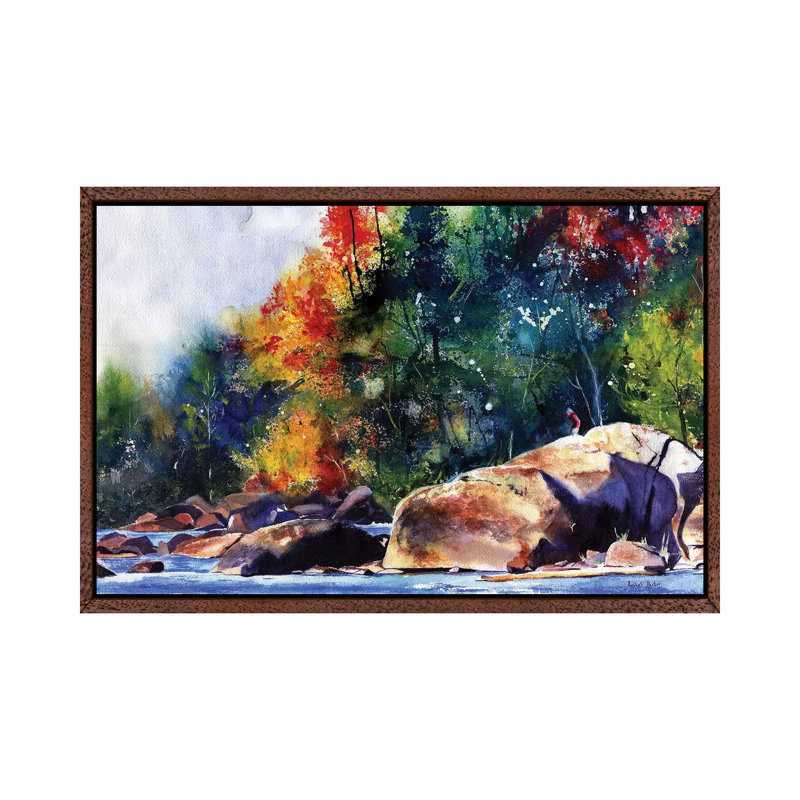 Saluda River Rocks 1 Piece Painting on Canvas, 66.04 cm H x 45.72 cm W, Classic Brown Wood Framed