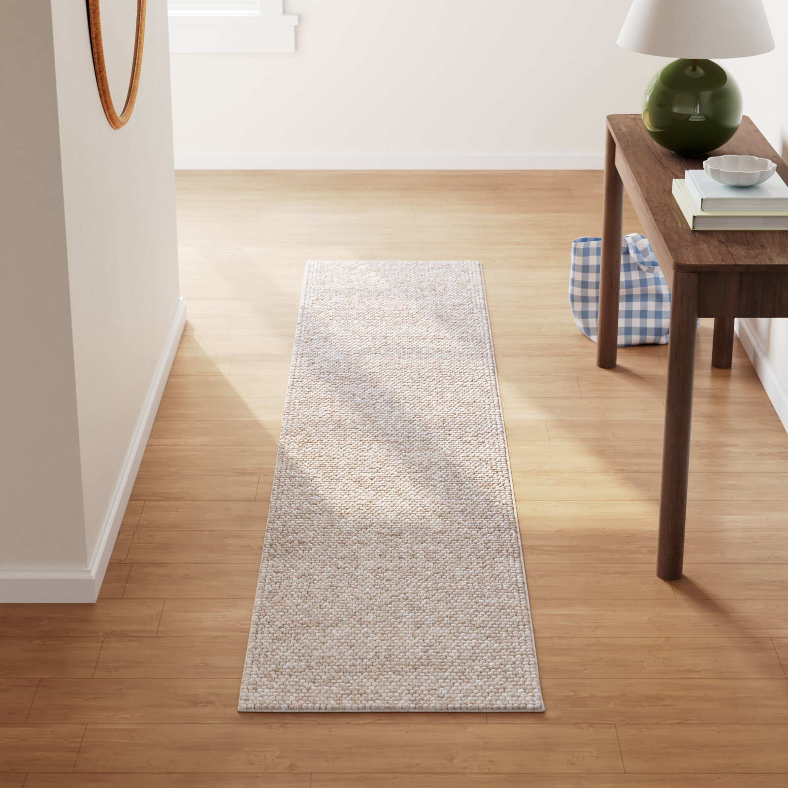 Elle Beige Hand-Woven Wool Rug, Runner 2' x 12'