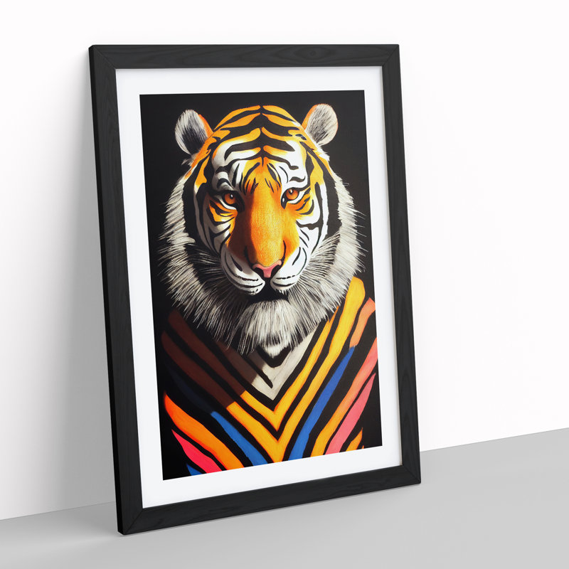 Tiger Stripes - Wall Art, Black Picture Frame, 66cm H x 48cm W, White