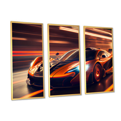 Futuristic Orange McClaren Sports Car Racing I " Futuristic Orange McClaren Sports Car Racing I " 3 - Pieces