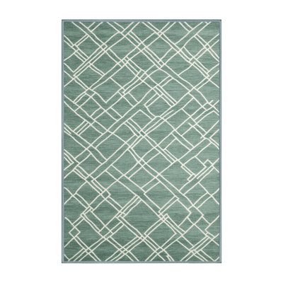 Machine Washable Trellis Green Area Rug