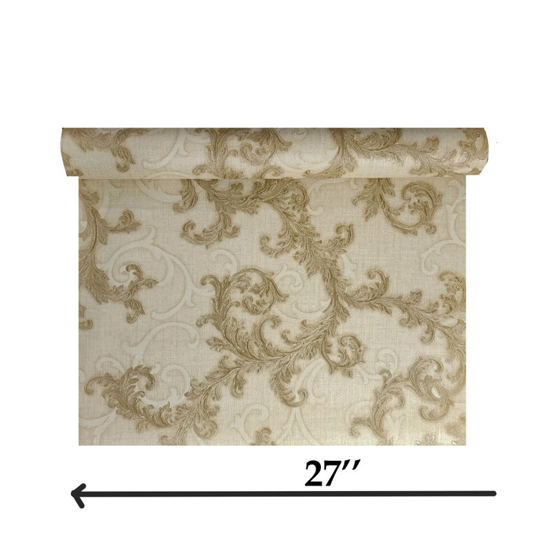 Versace Calligraphy Beige Brass Barocco Designer Textured Damask Wallpaper Rolls