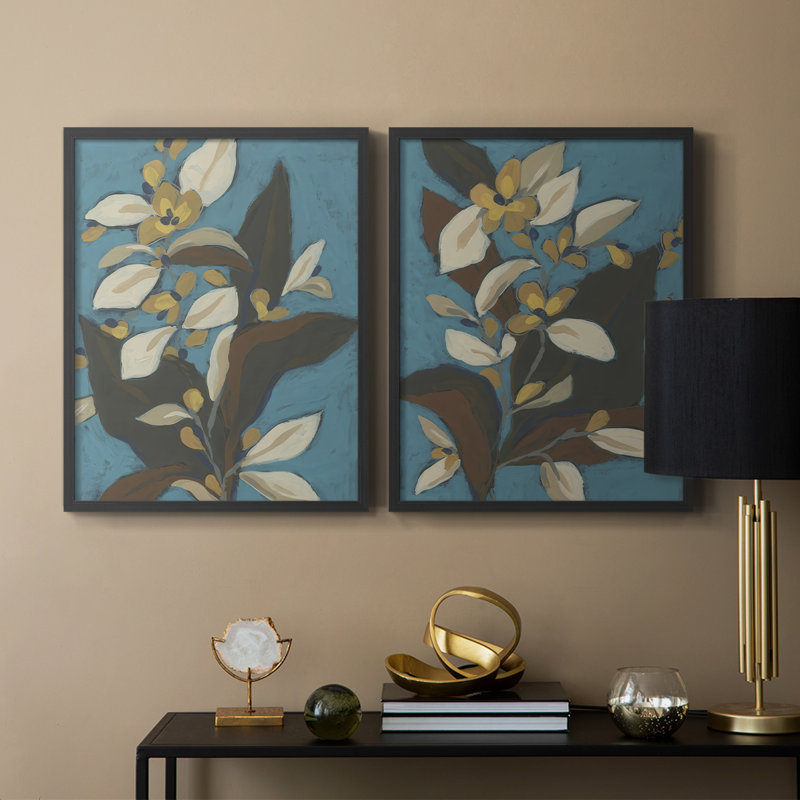 «Blue Shadow Garden I», reproduction encadrée de qualité supérieure - prête à être accrochée - aucun clou requis - aucun clou requis