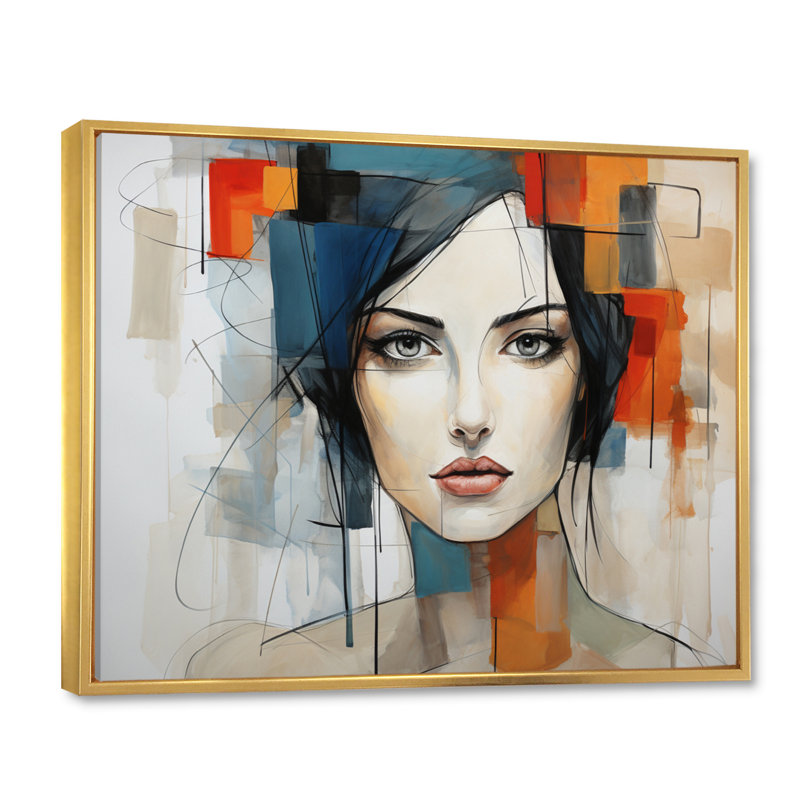 " Fashion Lovely Cubic Portrait III ", Cadre flottant doré, H 12 po x l 20 po x P 1 po