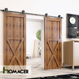 T-Shape Design Top Mount Black Rustic Standard Single Track Two Door Barn Door Hardware Kit (Door Not Included)