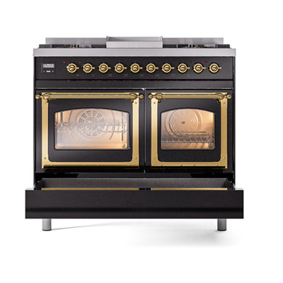 ILVE Nostalgie II Series Noblesse 40 inch Dual Fuel Range with 6 Sealed Burners, Griddle (Glass Door)