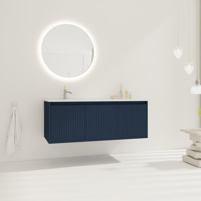 Meuble-lavabo 48 po avec lavabo en résine en forme de goutte - Bleu marine