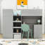 Lit mezzanine double en bois avec garde-robe, bureau et tiroirs