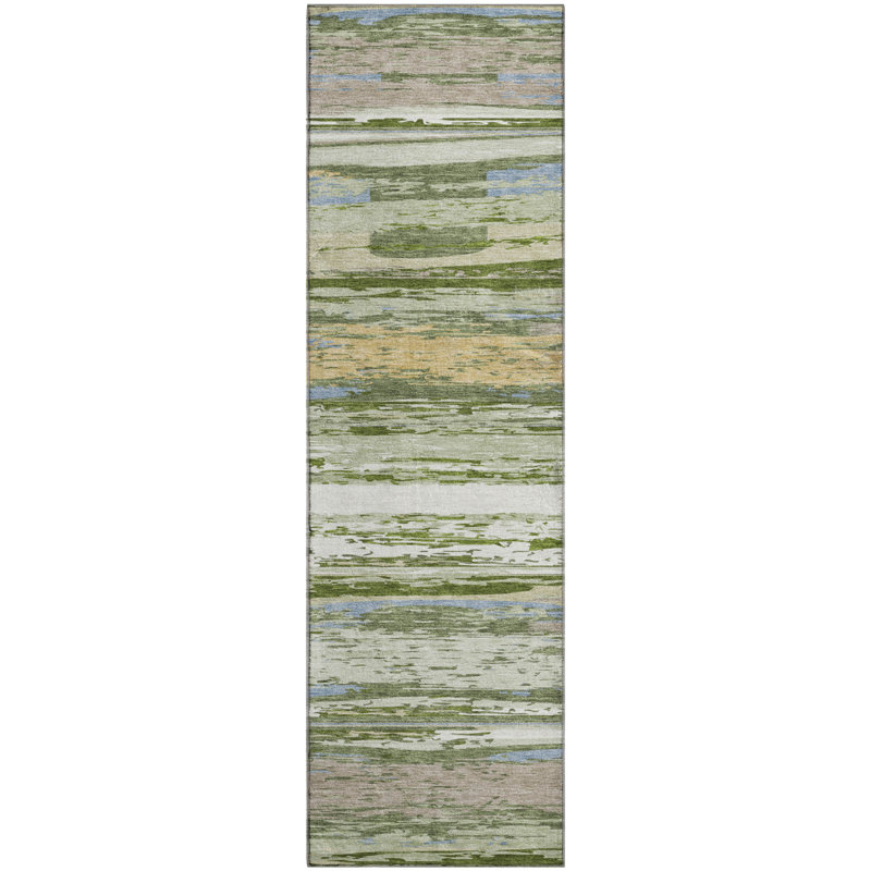 Premium Machine Washable Mayfield AMF2287 Striped Rug, 2'3" x 7'6" Runner, Aloe