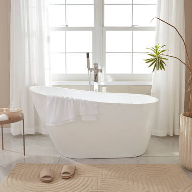 47 L x 27 W Double Slipper Freestanding Soaking Acrylic Bathtub with  Built-in Seat