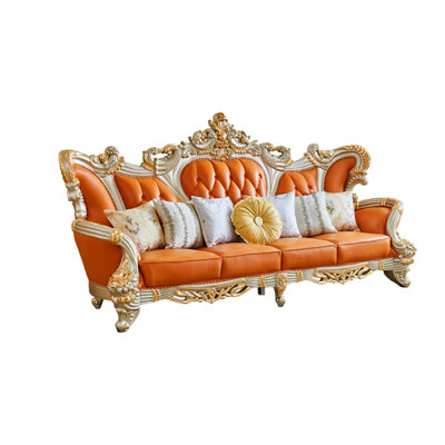 European Solid Wood Carving Sofa Upholstered 118.1'' Sofa