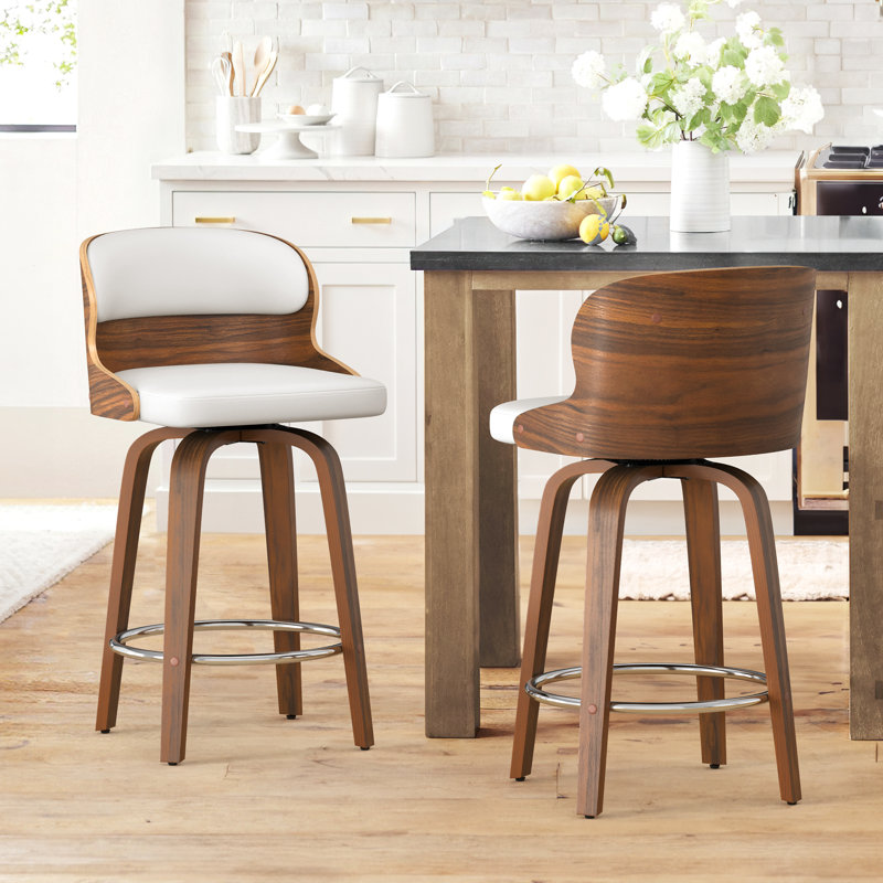 Tabouret de comptoir pivotant 26 po Bresha, Noyer, Blanc