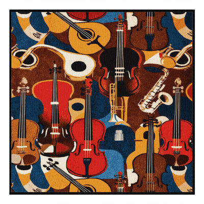 Washable Musical Instruments Music Area Rug