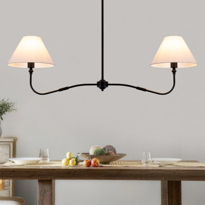 Luminaire suspendu linéaire pour îlot de cuisine à 2 lumières de 46,5 po avec abat-jour en tissu pour cuisine