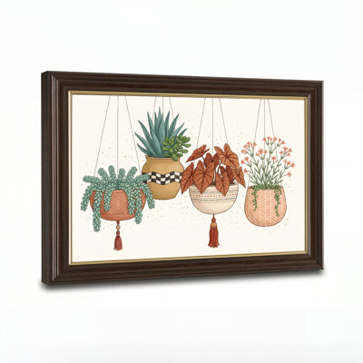 Art mural antique sur toile encadré doré pour le salon, la chambre à coucher, le bureau ou le vestibule - Décoration murale décorative avec plantes suspendues