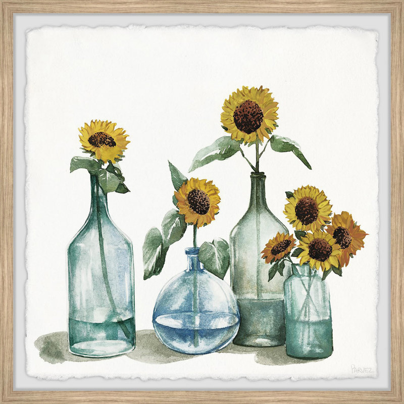 Sunflowers In Blue Vase by Parvez Taj - Single Picture Frame Painting, 30cm H x 30cm W