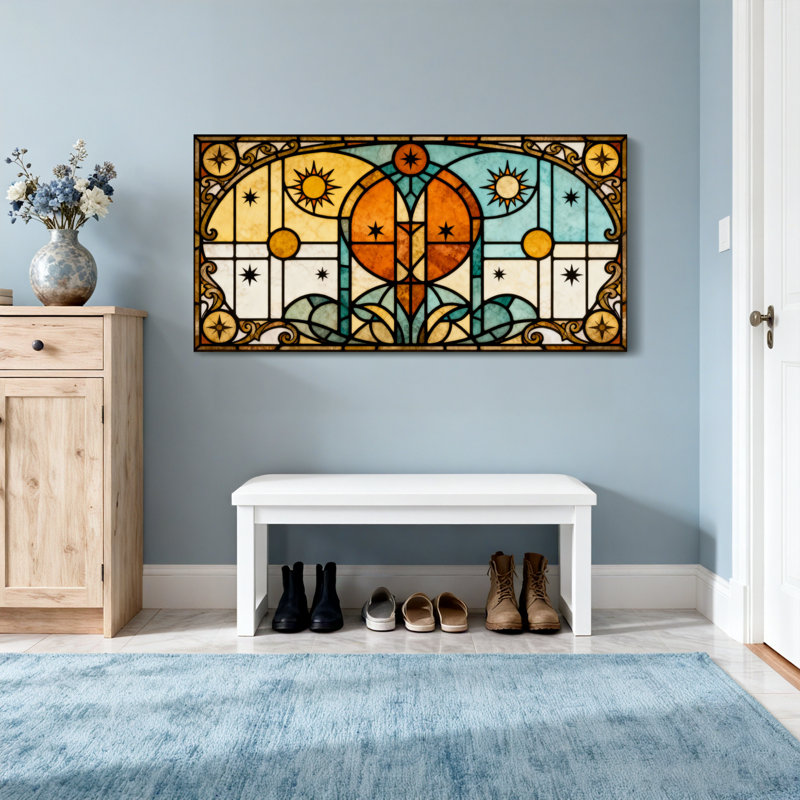 Motif d'étoiles tendance en vitrail soleil lune, H 20 po x l 40 po