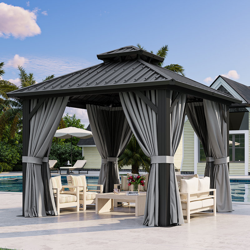 Aluminum Permanent Patio Gazebo with Double Roof, 10 Ft. W x 10 Ft. D