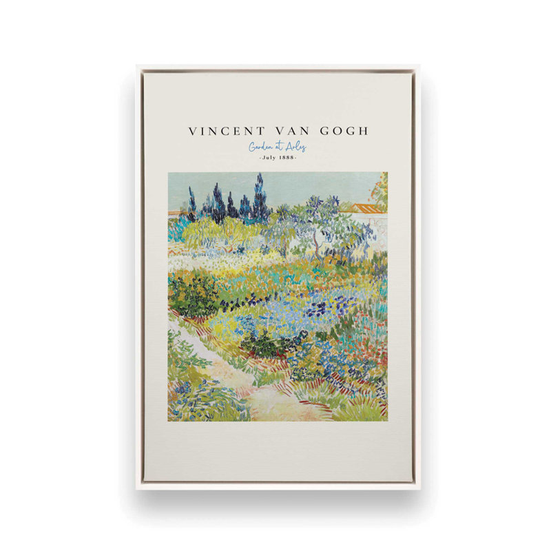 Jardin Van Gogh à Arles v2, H 36,75 po x l 24,75 po, Cadre flottant blanc opaque