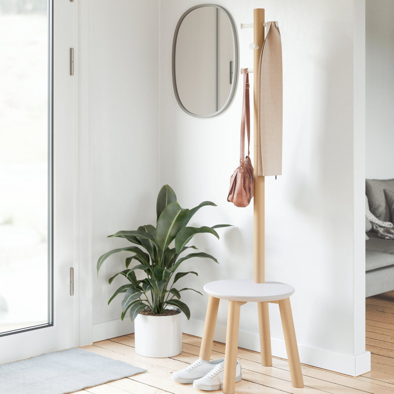 Freestanding 6 - Hook Coat Rack, White/Natural