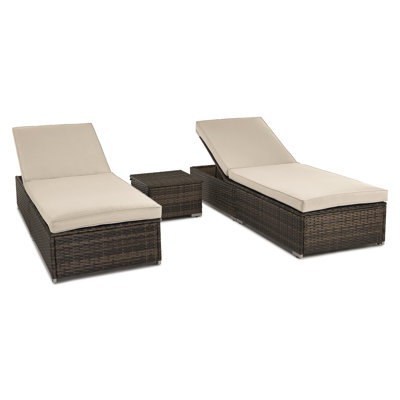 Botarf Outdoor Wicker Chaise Lounge with Table , Cushion Included