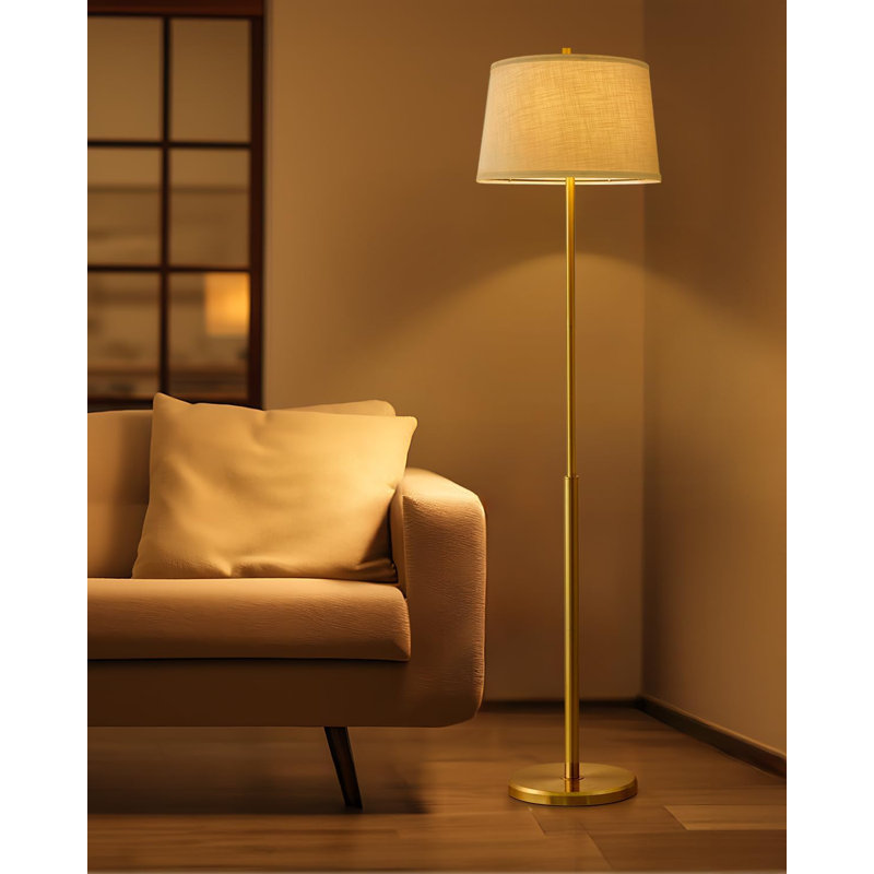61.75" Gold Modern Floor Lamp with Linen Shade