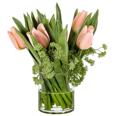 13.5"Hx14"Wx11"L Tulip Fresh Cut In Glass Vase