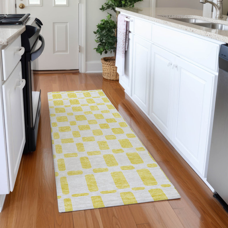 Premium Machine Washable Prisco Yellow Rug, Runner 2'3" x 7'6"