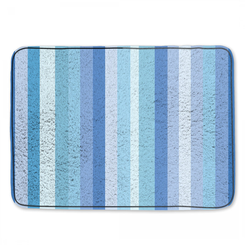 Tapis de bain à rayures, Simple - L 34 po x l 21 po , Rayé bleu / blanc