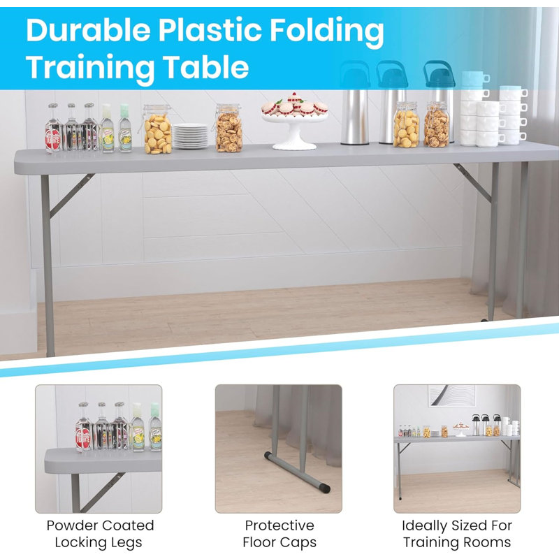 6-Foot Grey Plastic Folding Training Table