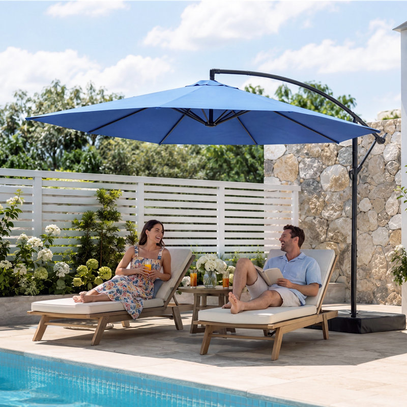 Parasols déportés avec base, bleus, Bleu