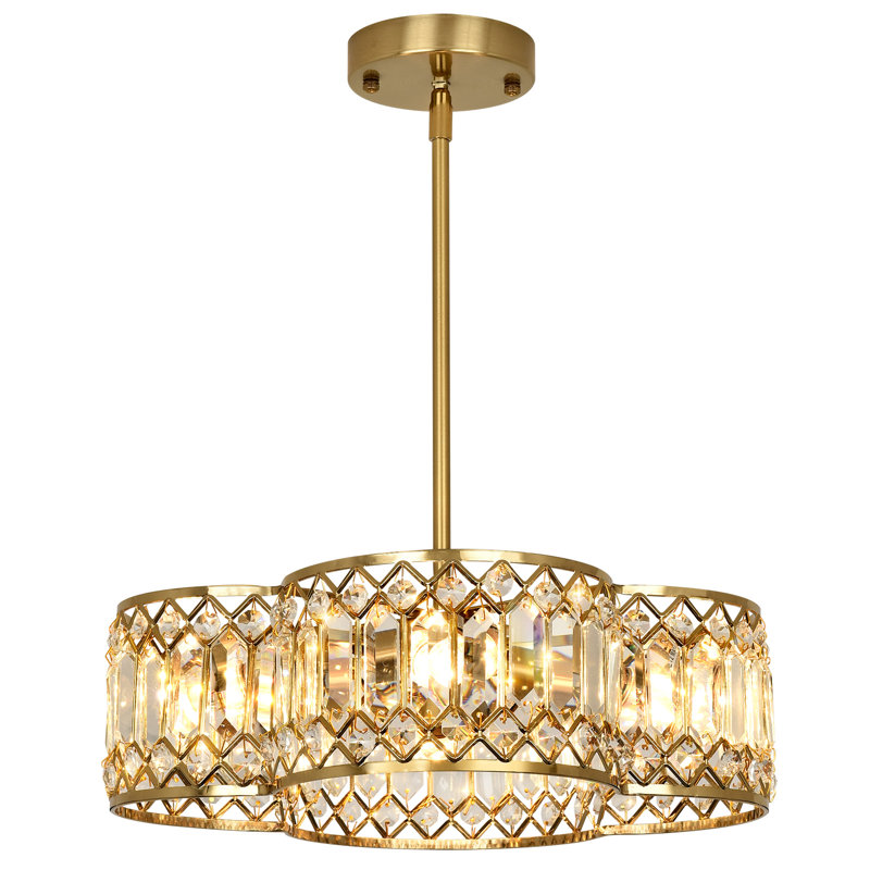 Lustre en cristal moderne à 4 lumières en laiton avec hauteur réglable et abat-jour en cristal K9, Brass