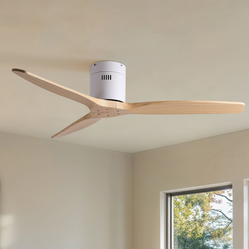 Ventilateur de plafond à profil bas en bois massif 52 po American Natural Mordern, Blanc / Naturel