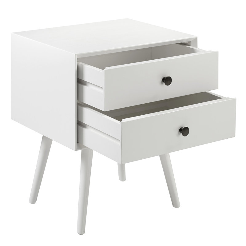 49.9 cm W Solid Wood Bedside Table, White