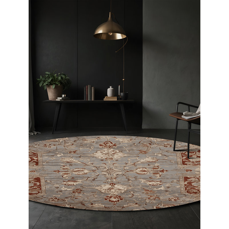Machine Washable Gray Area Rug, Round 7'