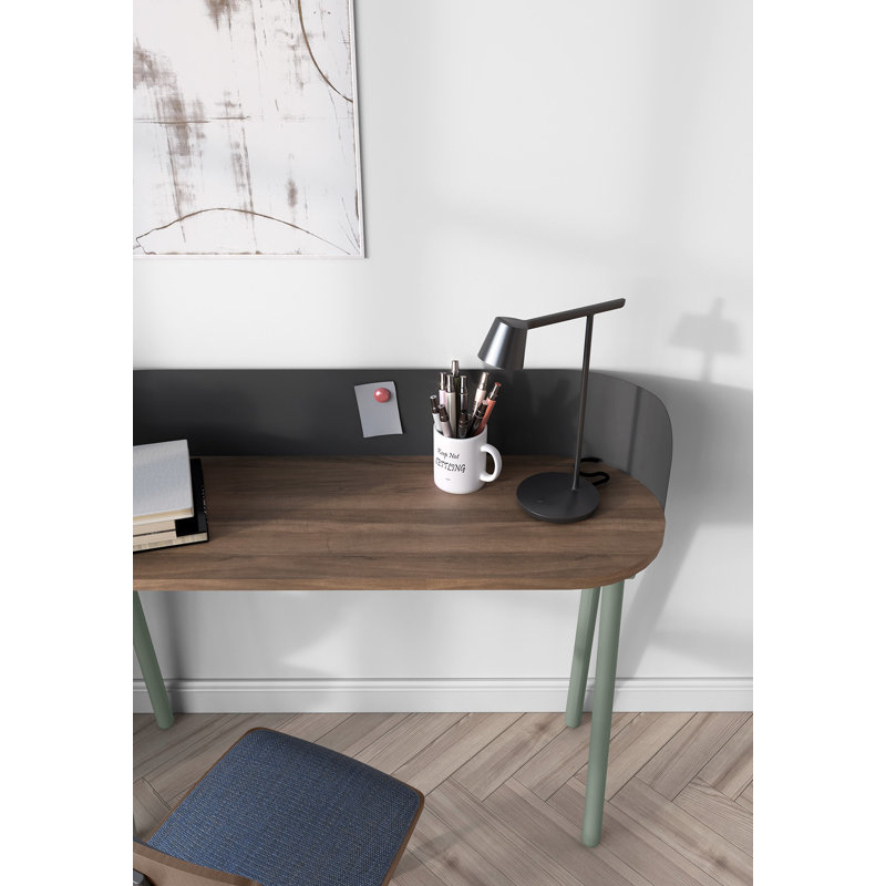 Eta Oval Solid Wood Base Writing Desk, Green, Brown