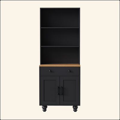 Farmhouse Storage Cabinet With 4 Solid Wood Gourd-Shaped Legs, Modern Kitchen Pantry Cabinet With Adjustable Shelves, 5 Tier Bookshelf With Drawer For Living Room
