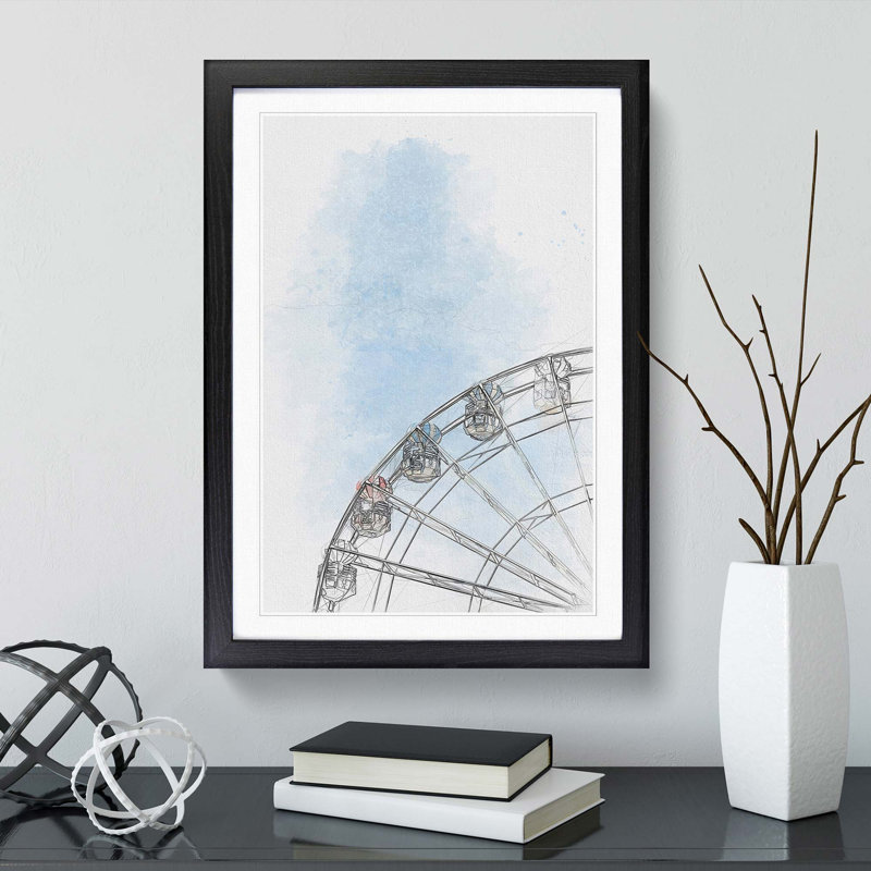 Pretty Ferris Wheel in Abstract - Picture Frame Graphic Art Print, 60cm H x 40cm W x 2cm D, Black