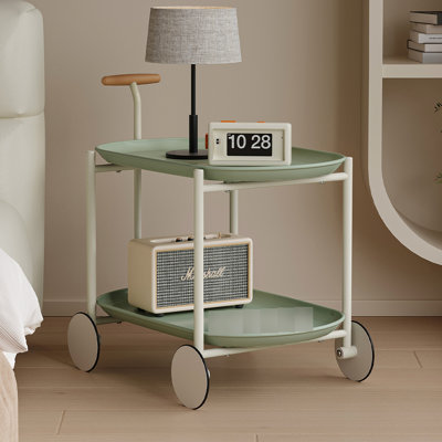 Moon Storage Cart For Living Room And Kitchen, Nordic Mobile Trolley With Double - Layer Shelf, T Shaped Structure, 0 Odor, Small Rectangular Island, Abs + Steel  Q235 Kitchen Cart, Style Shelf