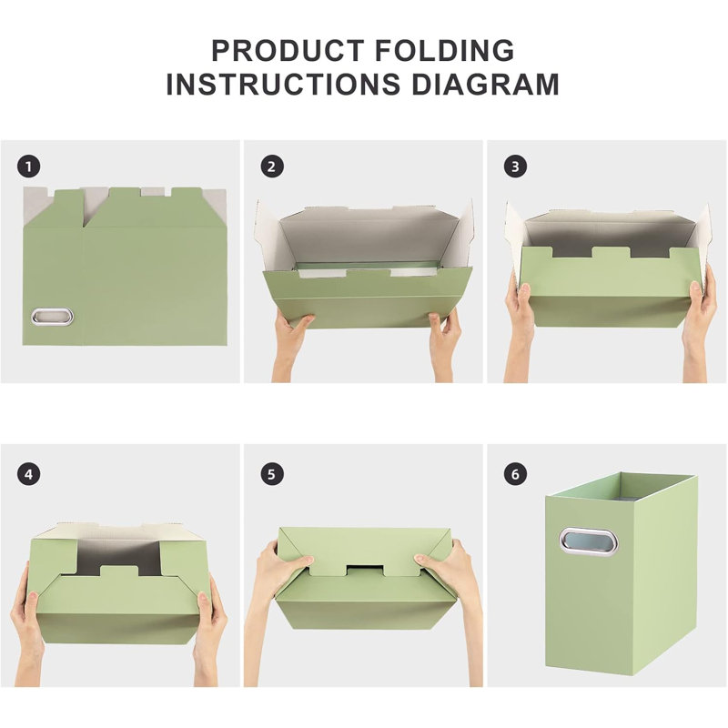 File Organizer, Small Storage Box, Cardboard File Folder Organizer, Collapsible File Box, Green